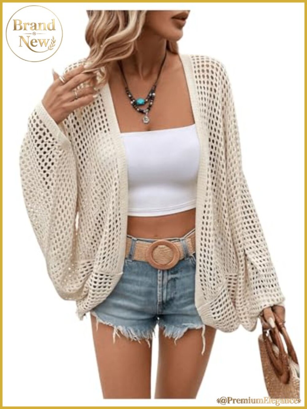 Women's Crochet Cardigan Lightweight Knit Sweater Open Front Sheer